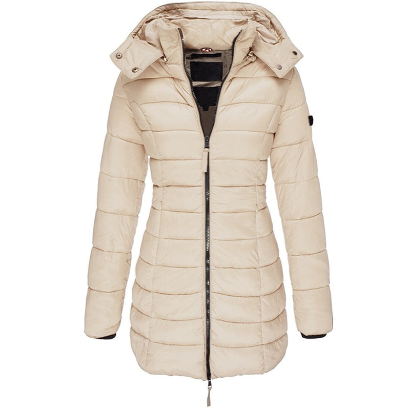 Women's Down Filled Parka Coat Long Hooded Waterproof Black