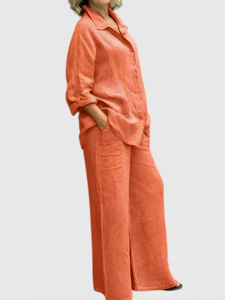 Women's Two-Piece Button-Down Shirt Set Wide Leg Pants