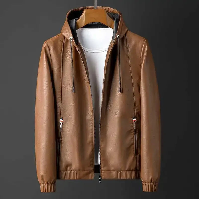 Edgy Biker Leather Hoodie Jacket