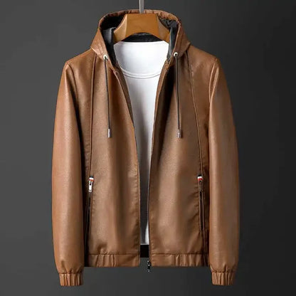 Edgy Biker Leather Hoodie Jacket