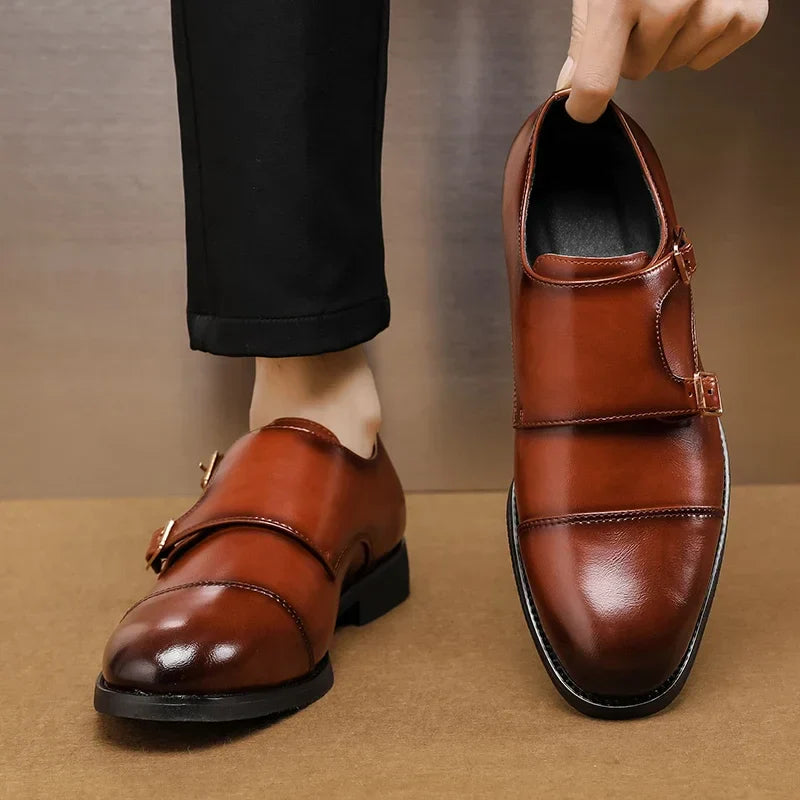 Luxury Leather Monk Strap Shoes