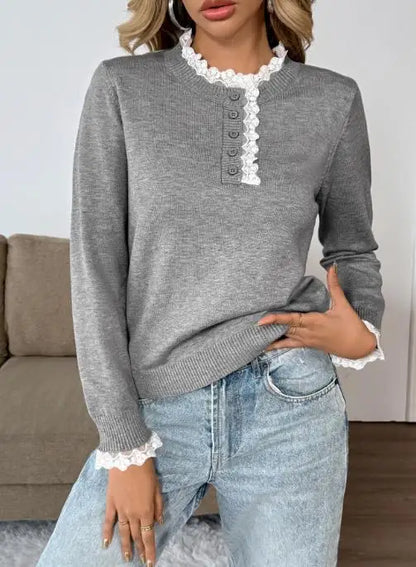 Women's Long Sleeve Sweater Button Front - VibreMode