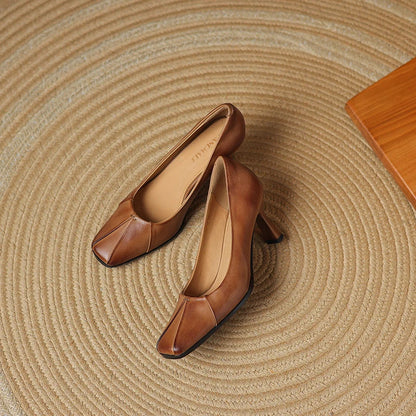 Brown Real Leather High Heels
