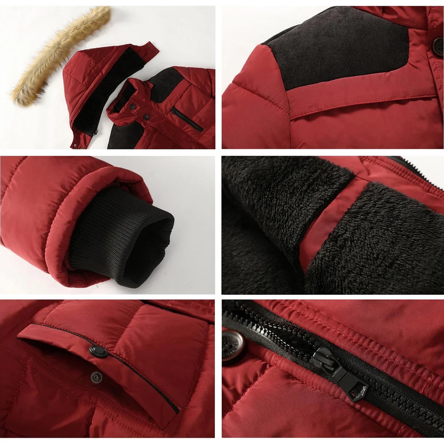 Men's Down Parka Wool Lined Warm Black
