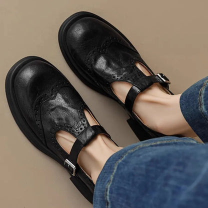 Elegant Ladies Leather Ankle Strap Shoes