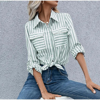 Chic Women's Lightweight Striped Shirt Blouse