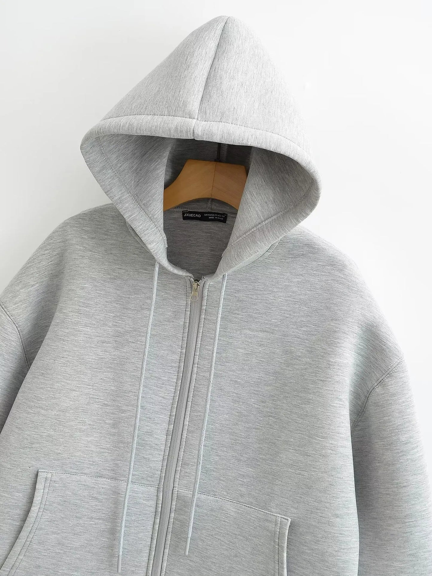 Women's Oversized Zip Hoodie Cotton Casual Grey