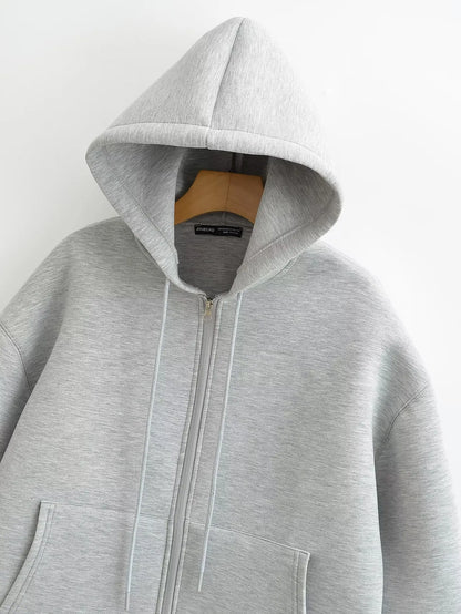 Women's Oversized Zip Hoodie Cotton Casual Grey