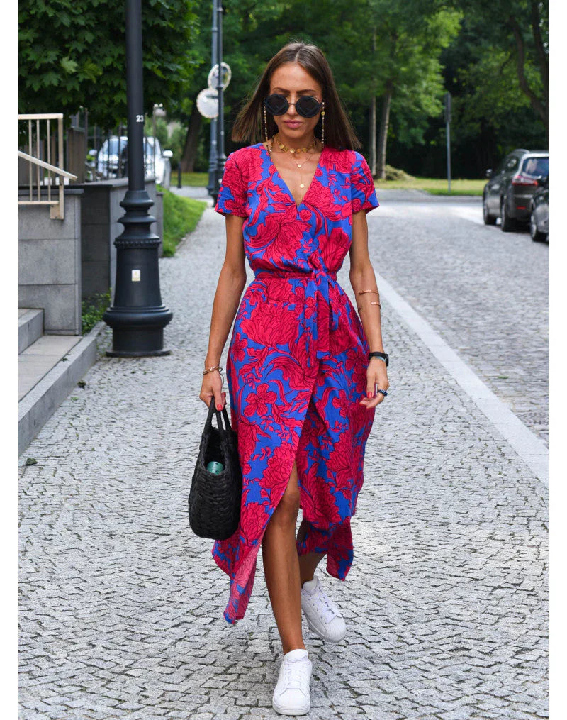 Women's Floral Maxi Dress V-Neckline - VibreMode