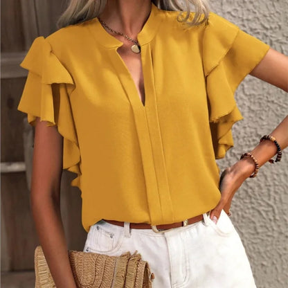 Women's Ruffle Sleeve Blouse Elegant White