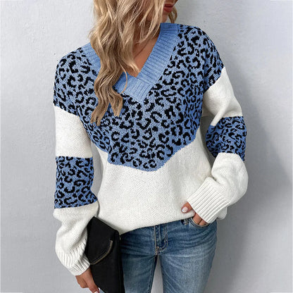 Chic V-neck Leopard Pullover Sweater