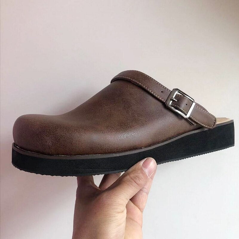 Men's Buckle Strap Clog Open Back Layered Sole