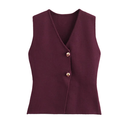 Women's Knitted Vest Sleeveless Button Front