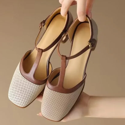 Comfortable Low Heel Women's T-Strap Pumps