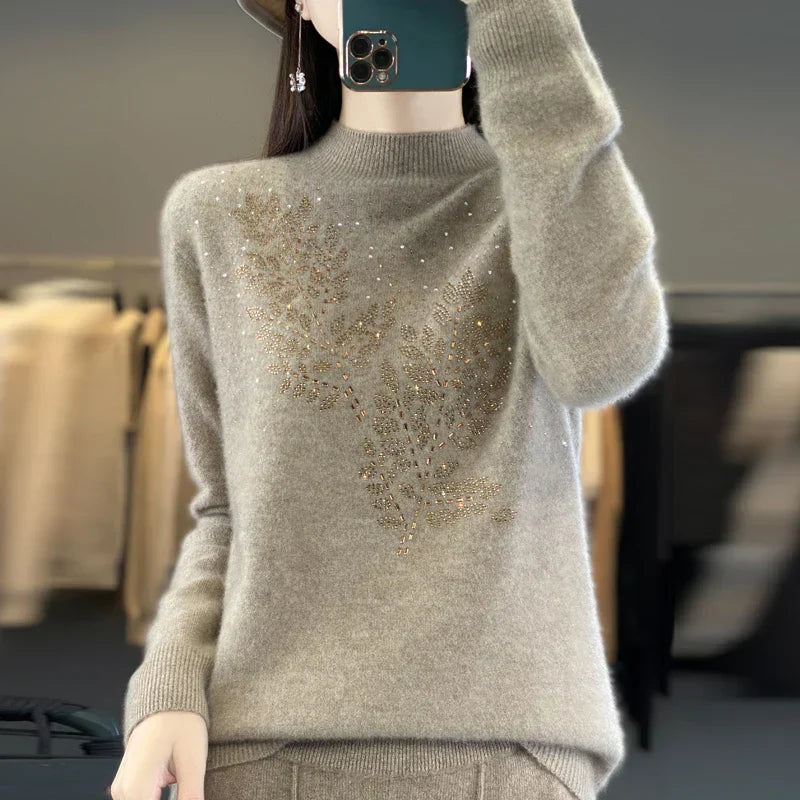 Women's Beaded Sweater Floral Embellishment