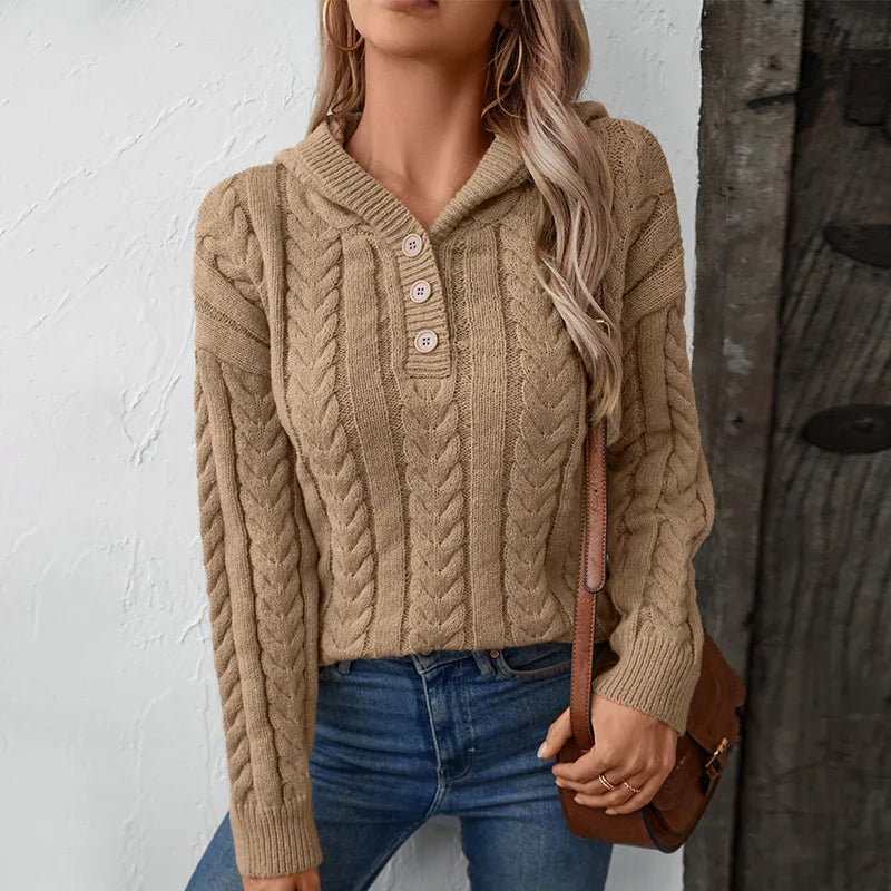 Women's Knit Button Hoodie - VibreMode