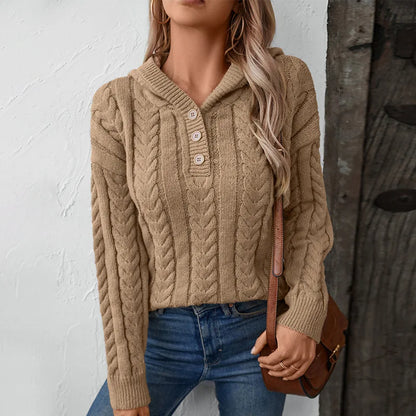 Women's Knit Button Hoodie - VibreMode