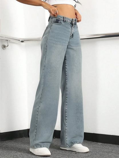 Women's High Waist Wide Leg Denim Jeans Lightweight Blue Casual