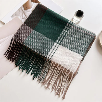 Womens Plaid Scarf Tassel Wool Red