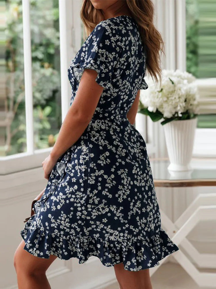Chic Floral Tie Waist Mini Dress
