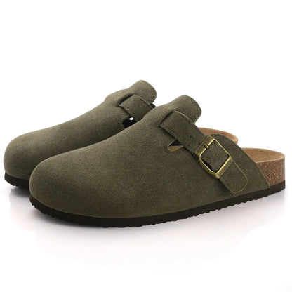 Comfortable Suede Mule Shoes with Contoured Cork Footbed