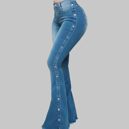 Women's High Waist Flare Jeans Stretch Denim Blue