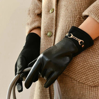 Women's Fitted Gloves Chain Accent Wrist Length - VibreMode