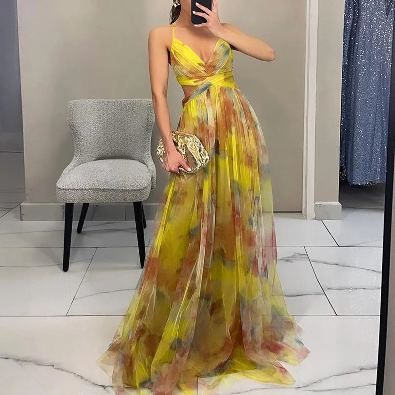 Red Floral Long Summer Dress