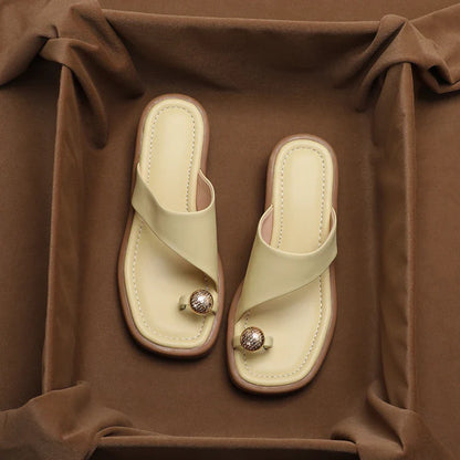 Flower Pattern Leather Flip Flops
