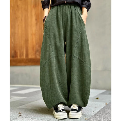 Women's Cotton Linen Wide Leg Pants - VibreMode