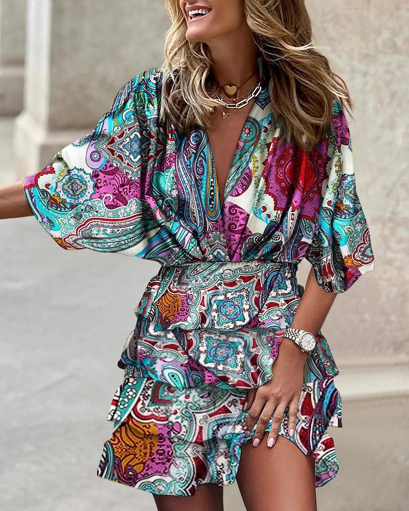 Women's Floral Wrap Dress Ruffle Tiered