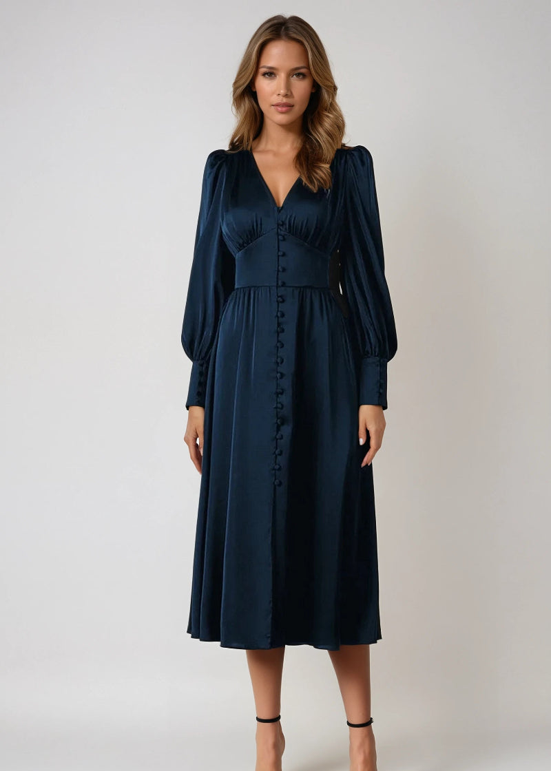Women's Satin V-Neck Maxi Dress