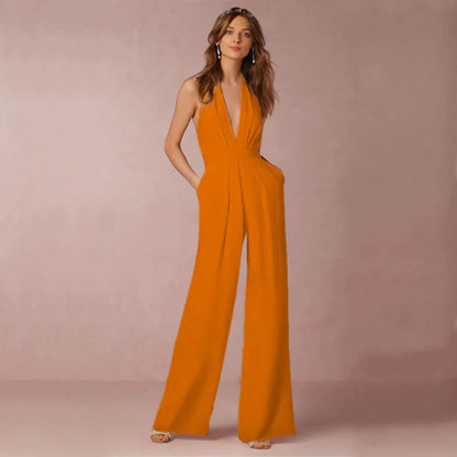 Women's Deep V Neck Backless Jumpsuit