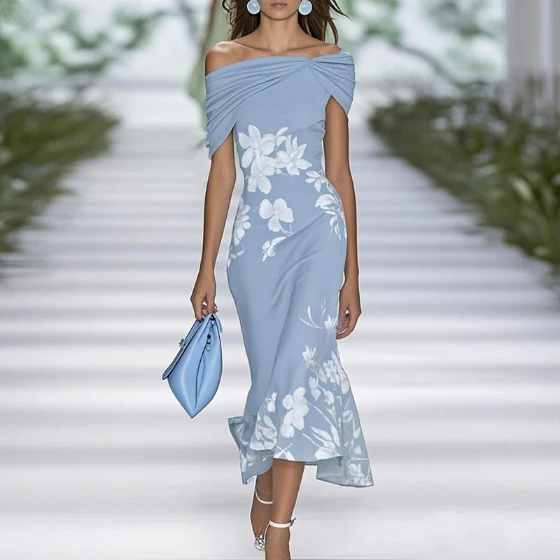 Women's Mermaid Midi Dress Off-Shoulder Floral