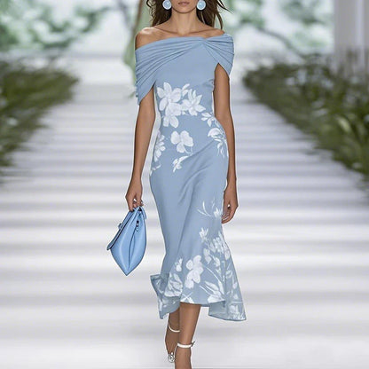 Women's Mermaid Midi Dress Off-Shoulder Floral