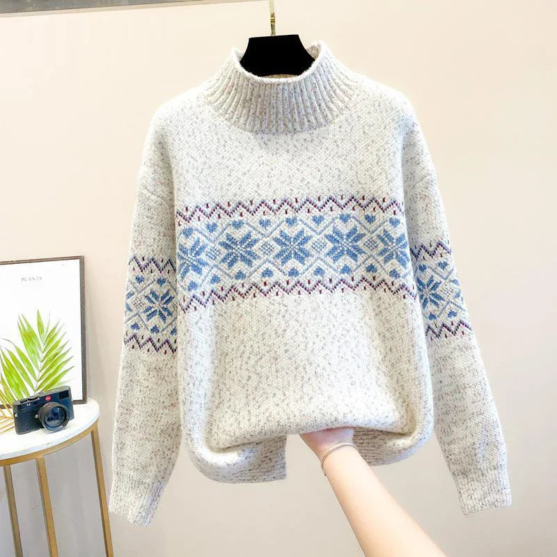 Warm Snowflake Patterned Pullover Sweater