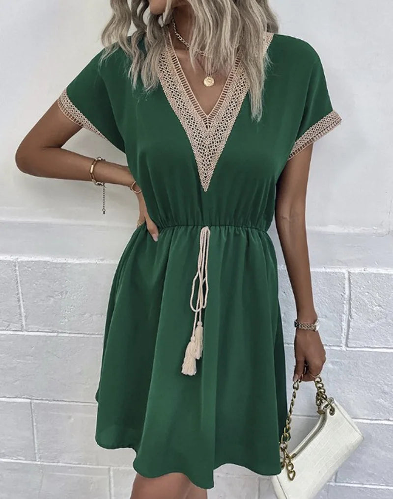 Women's V Neck Flowy Maxi Dress Casual