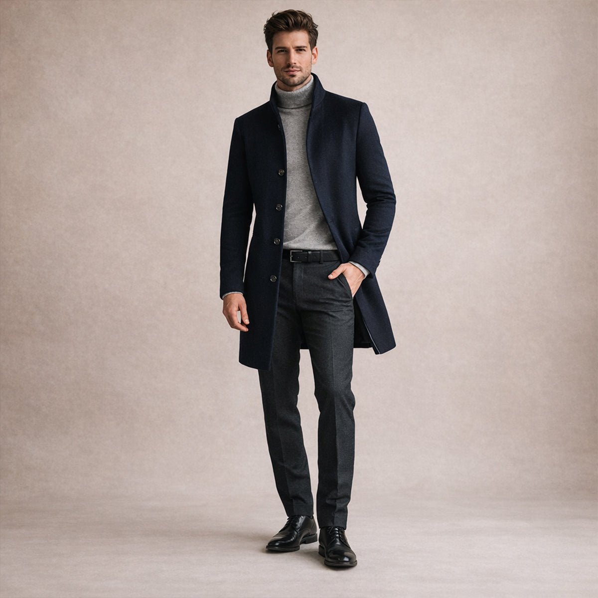 Men's Wool Blend Single Breasted Trench Coat