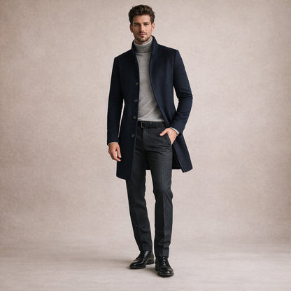 Men's Wool Blend Single Breasted Trench Coat