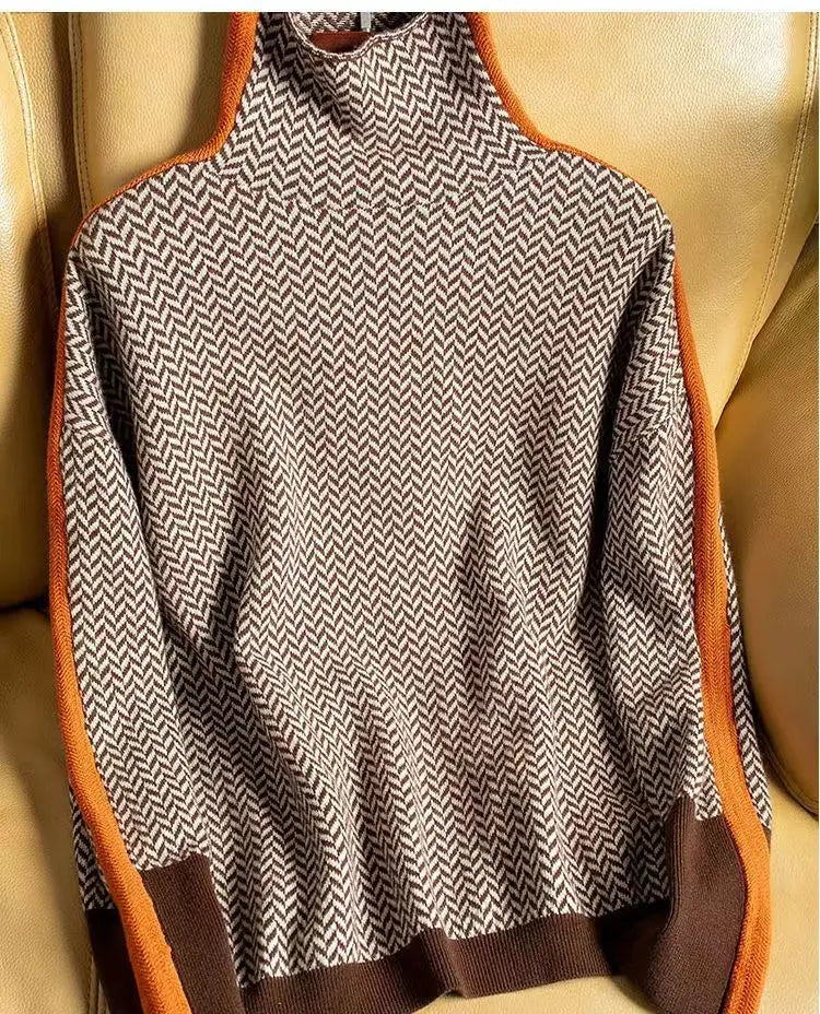 Women's Long Sleeve Sweater Contrasting Trim - VibreMode