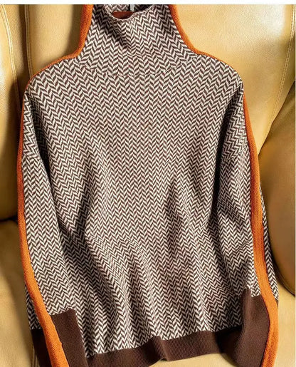 Women's Turtle Neck Printed Sweater - VibreMode