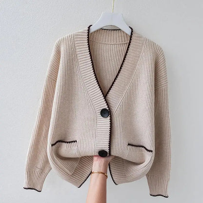 Women's V-Neck Cardigan Sweater With Patch Pockets