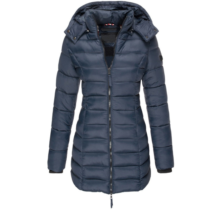 Women's Down Filled Parka Coat Long Hooded Waterproof Black