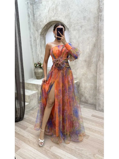 Elegant Women's Maxi Dress Sheer Floral Print - VibreMode