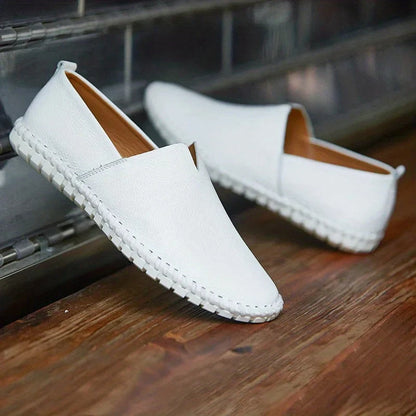 Men's Leather Slip On Loafers Matte Genuine Black
