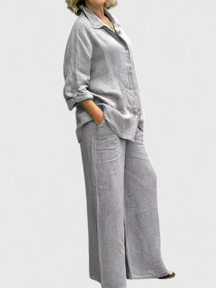 Women's Two-Piece Button-Down Shirt Set Wide Leg Pants