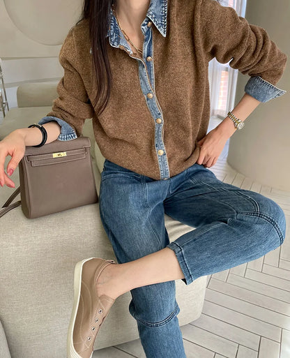 Women's Denim Contrast Cardigan - VibreMode