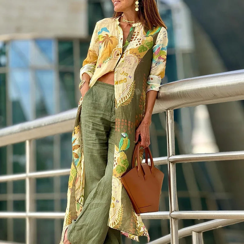 Women's Tunic And Wide Leg Pants Set - VibreMode