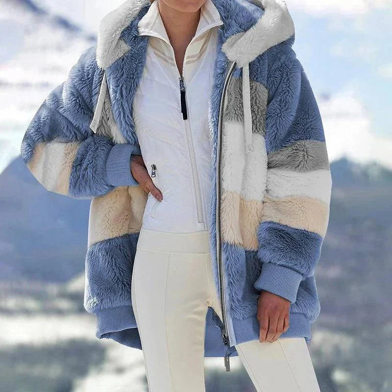 Women's Plush Overcoat Colorblock - VibreMode