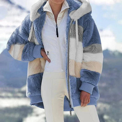 Women's Plush Overcoat Colorblock - VibreMode